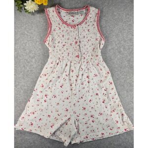 Vintage 90s Basic Editions Floral Smocked Romper Gingham Trim Girls Size 7/8